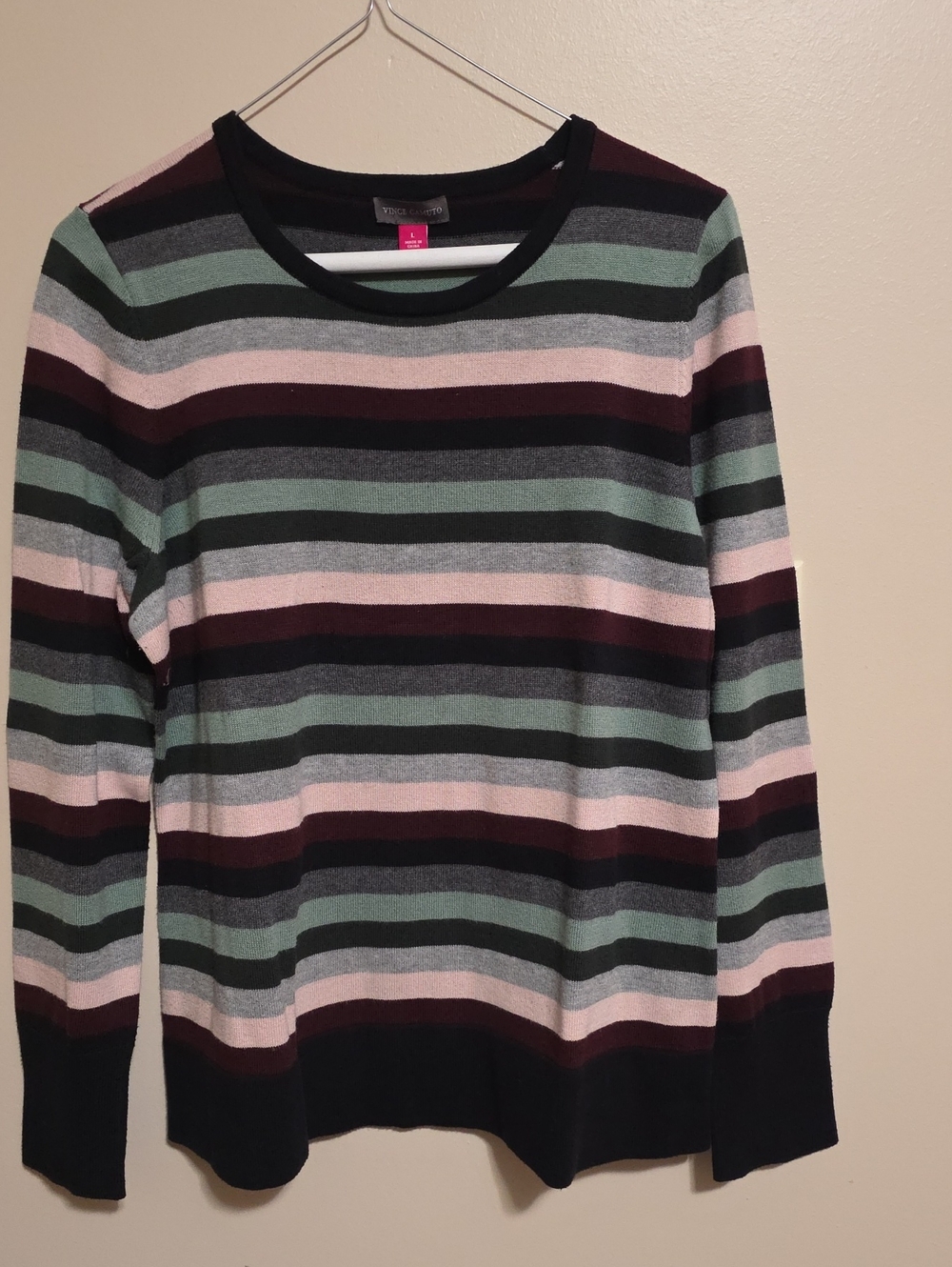 Vince Camuto Striped Crewneck Sweater in Mint, Blush & Burgundy